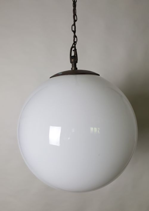 Large 1930s Globe White Ceiling Light, Rewired