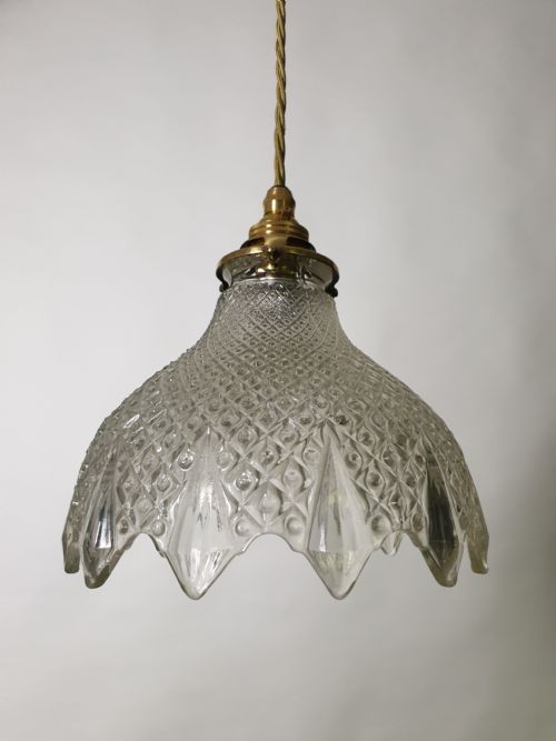 C1920 Glass Pendant Ceiling Light, Rewired