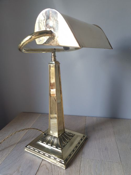 C1910 Brass Bankers Desk Lamp, Rewired and Pat Tested