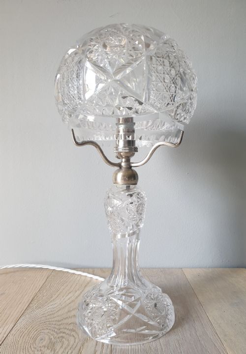 Cut Crystal Mushroom Tiffany Table Lamp, Rewired and Pat Tested