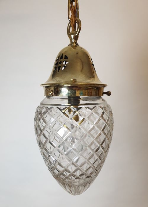 C1910 Cut Crystal Glass Ceiling Pendant Light with Original Gallery, Rewired