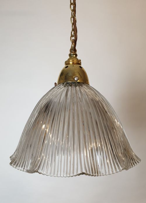 C1910 Holophane Ceiling Light with Original Brass Gallery, Rewired