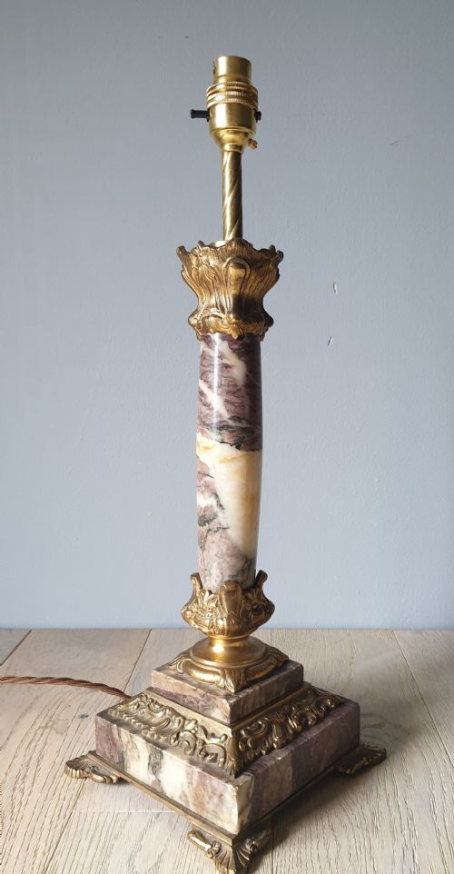 Italian Gilt Brass Marble Column Table Lamp, Rewired and Pat Tested