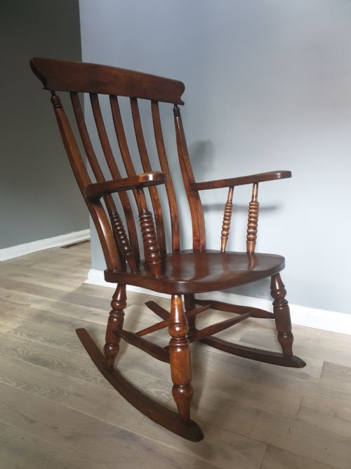 Victorian Bobbin Ash & Elm Splat Back Rocking Chair