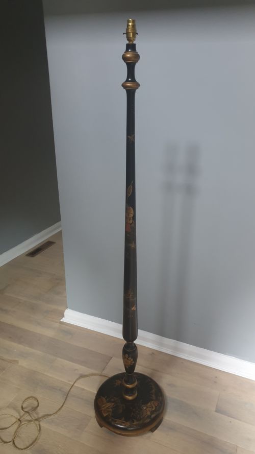 1920s Ebonised Chinese Decorated Standard Lamp, Rewired and Pat Tested