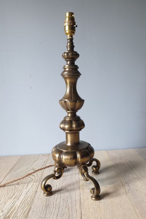 Tall Very Heavy Solid Aged Brass Table Lamp, Rewired and Pat Tested