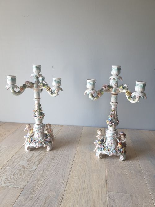 Stunning Pair of 19th Century Dresden Candelabra