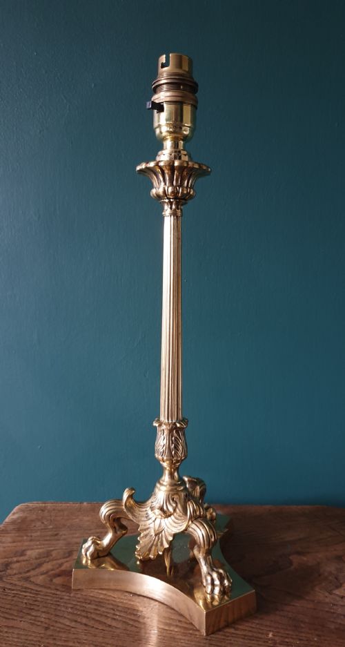 Ornate Claw Foot Cast Brass Pullman Table Lamp, Rewired and Pat Tested