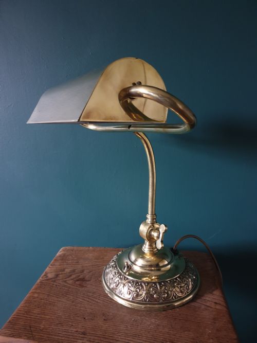 C1920 Brass Bankers Lamp, Rewired and Pat Tested