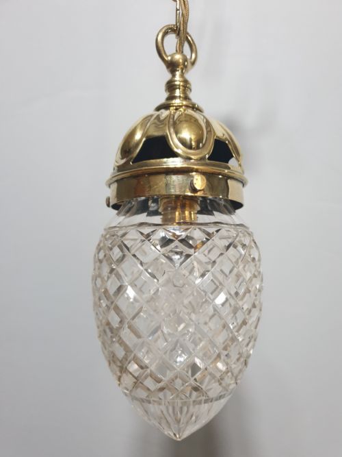 Cut Glass Crystal Ceiling Bome Light, Rewired