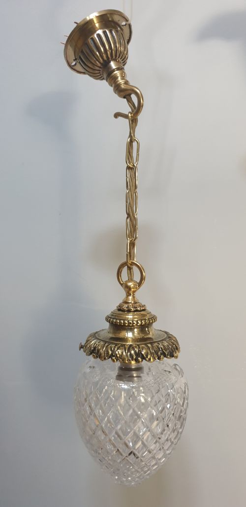 Cut Crystal Glass Ceiling Pendant Light, Rewired and Ready to Install