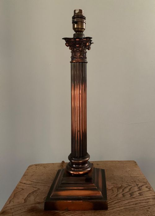 Coppered Brass Corinthian Table Lamp; Rewired and Pat Tested
