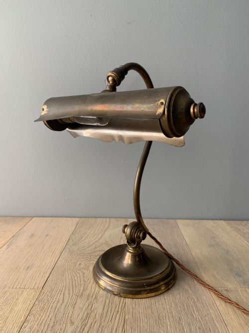 French Aged Brass Articulated Piano Desk Lamp, Rewired and Pat Tested