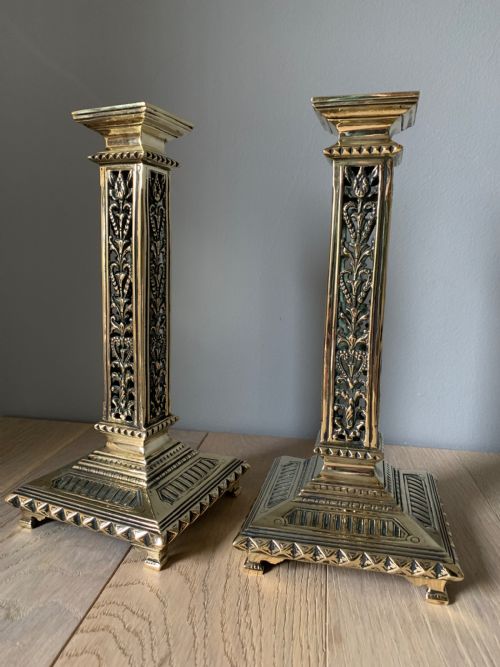 Pair of Victorian Ornate Brass Candle Sticks