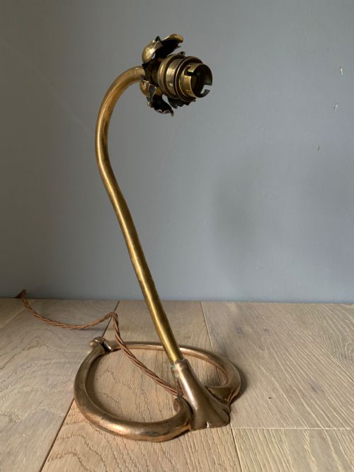 Art Nouveau Brass Table Lamp, Rewired and Pat Tested