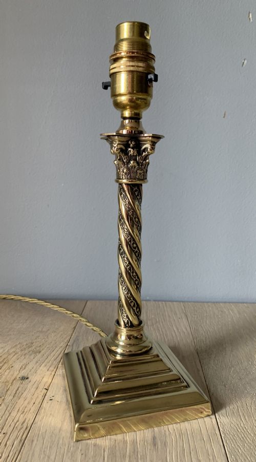Small Decorated Brass Corinthian Column Table Lamp, Rewired and Pat Tested