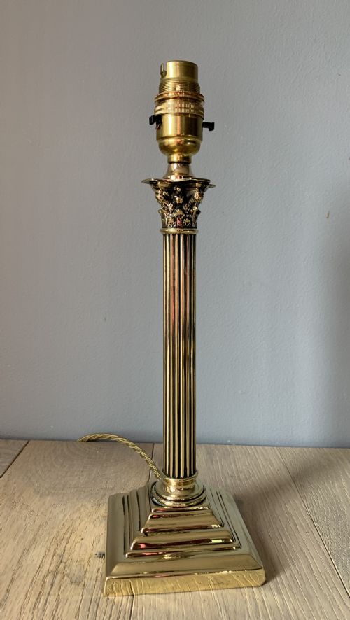 C1910 Brass Corinthian Column Table Lamp, Rewired and Pat Tested