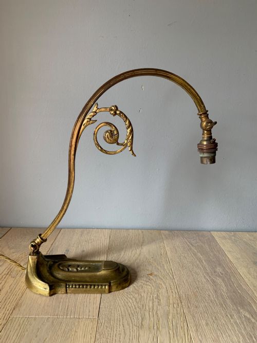 French Aged Gilt Brass Adjustable Desk Lamp, Rewired and Pat Tested