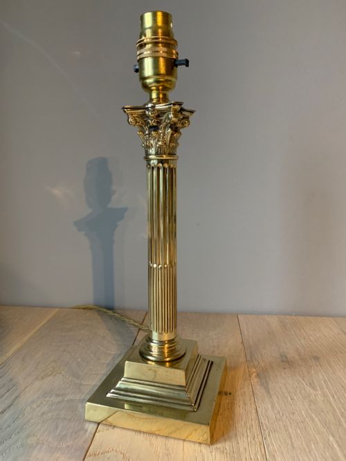 C1910 Brass Corinthian Column Table Lamp, Rewired and Pat Tested