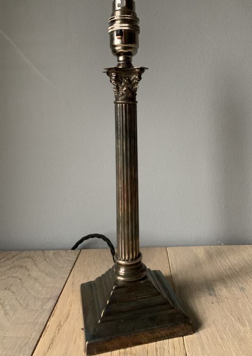 Aged Nickel Plated Brass Corinthian Column Table Lamp, Rewired and Pat Tested