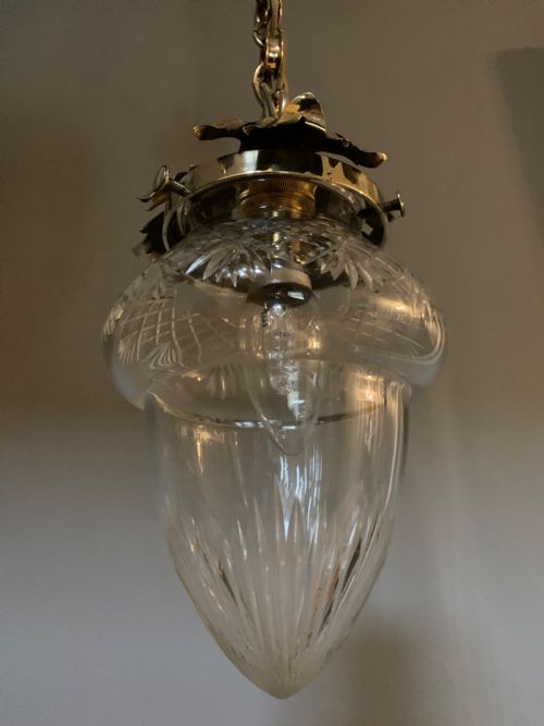 Edwardian Ceiling Cut Crystal Ceiling Bome, Brass Gallery, Rewired