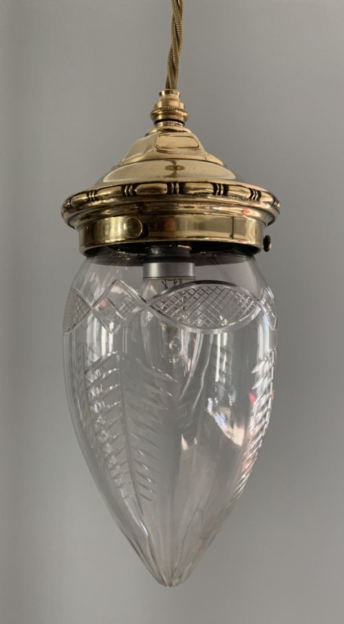 C1910 Cut Glass Ceiling Light with Brass Gallery, Rewired