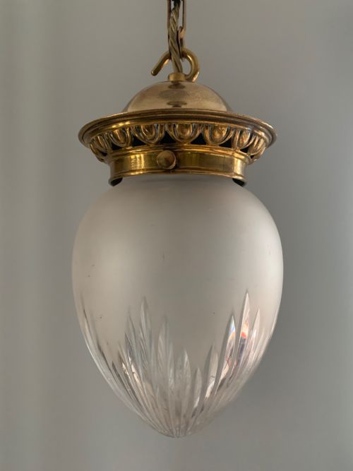 Frosted & Cut Glass Holophane Ceiling Light, Rewired