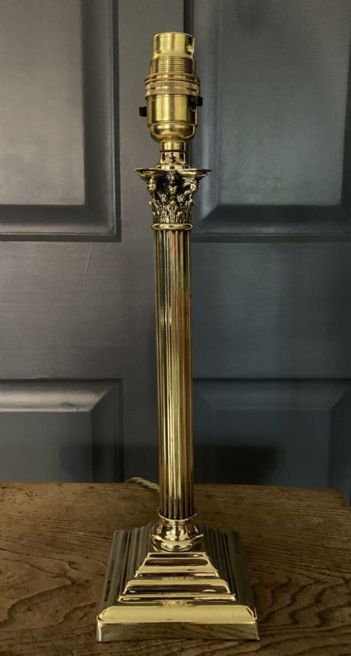 C1910 Quality Brass Corinthian Column Table Lamp, Rewired and Pat Tested