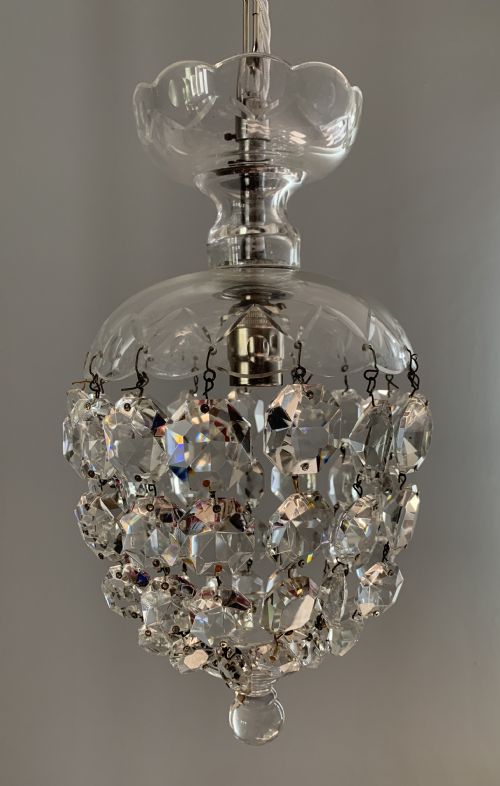 Victorian Glass Crystal Lustre Ceiling Light, Rewired