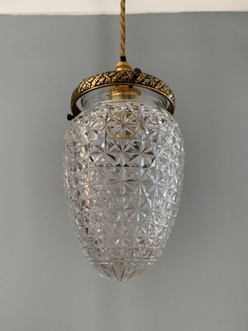 C1920’s Cut Glass Pendant Ceiling Light, Rewired