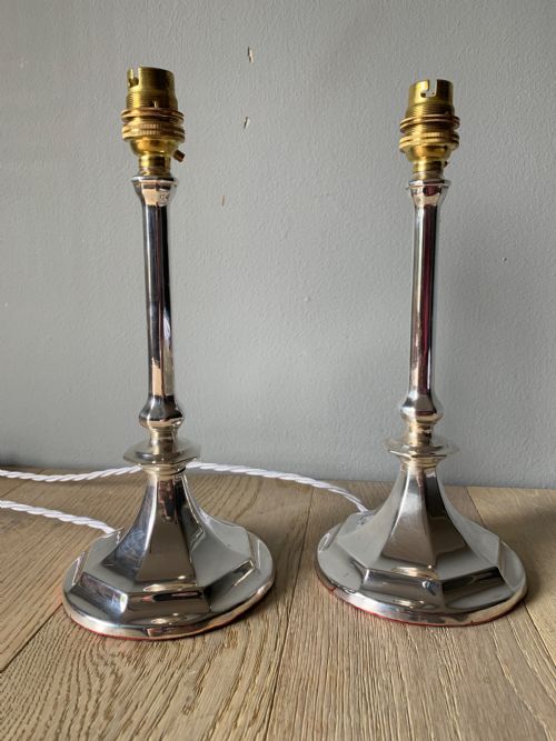 Pair of 1920s Chrome Silver Table Lamps, Rewired and Pat Tested