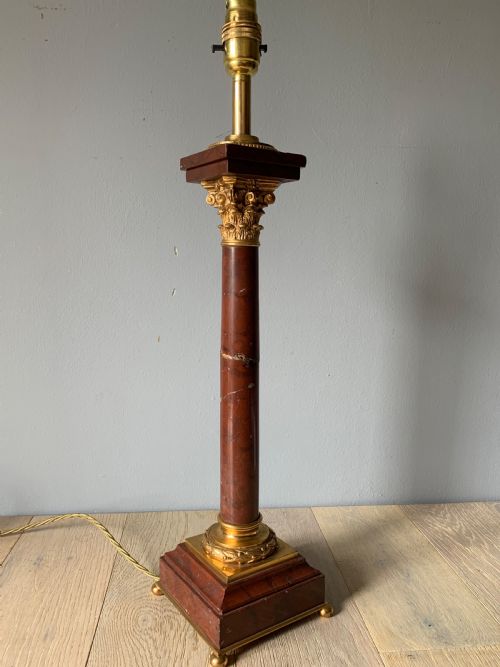 Tall French Marble & Gilded Brass Corinthian Column Table Lamp, Rewired and Pat Tested