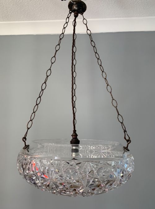 Superb Cut Glass Crystal 1920’S Ceiling Light, Rewired