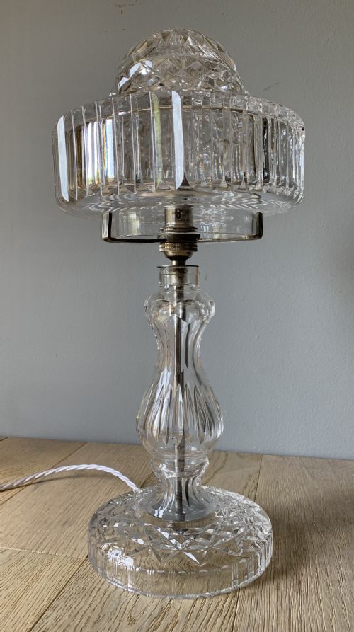 1930’S Deco Cut Glass Crystal Table Lamp, Rewired and Pat Tested