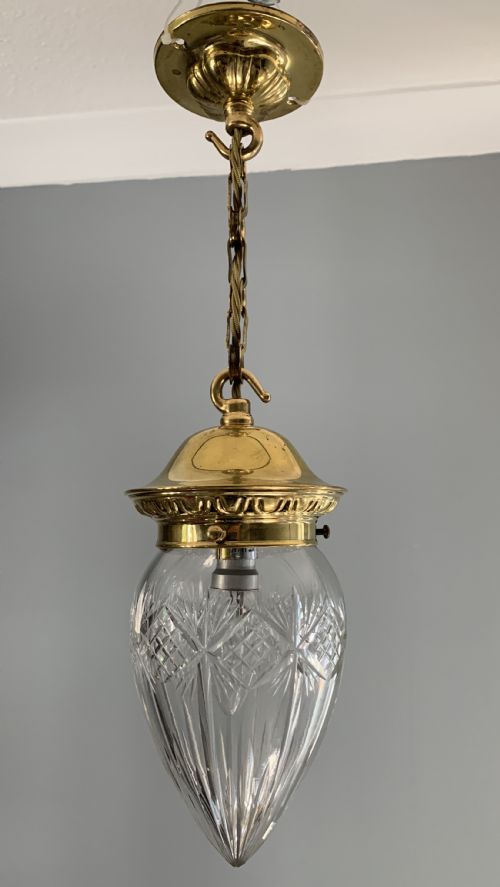 C1910 Cut Glass Crystal Ceiling Pendant Light, Rewired