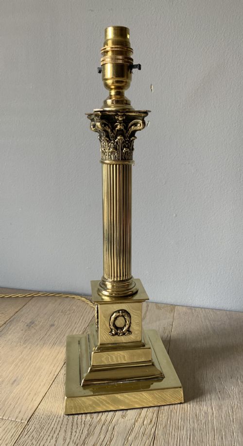 C1920 Brass Corinthian Column Table Lamp, Rewired and Pat Tested