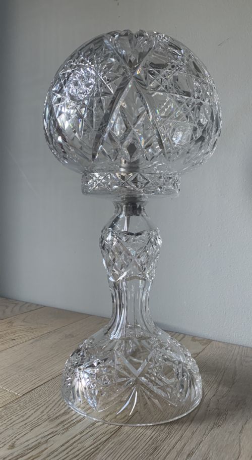 Large 1930s Splendid Cut Glass Crystal Table Lamp, Rewired and Pat Tested