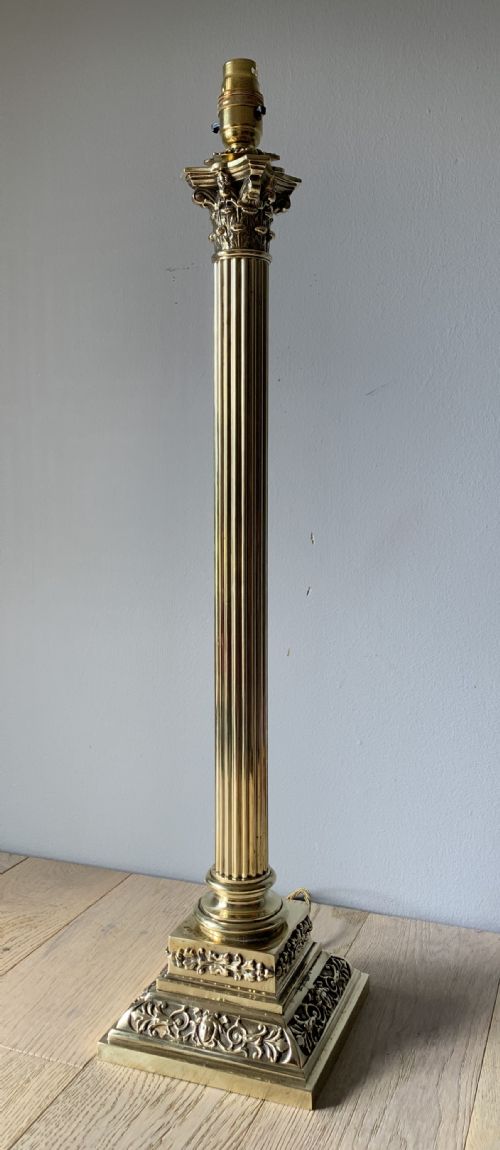 Super Tall Brass Corinthian Column Table Lamp, Rewired and Pat Tested