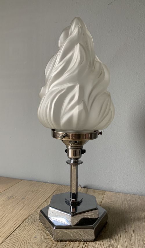 Art Deco 1930s Flame Chrome Table Lamp, Rewired and Pat Tested