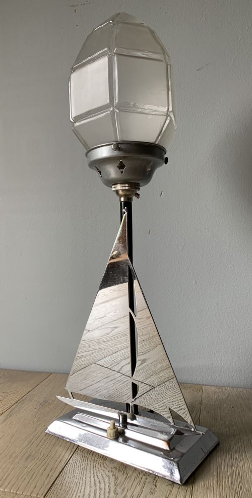 Art Deco Chrome Boat & Lighthouse Table Lamp, Rewired and Pat Tested