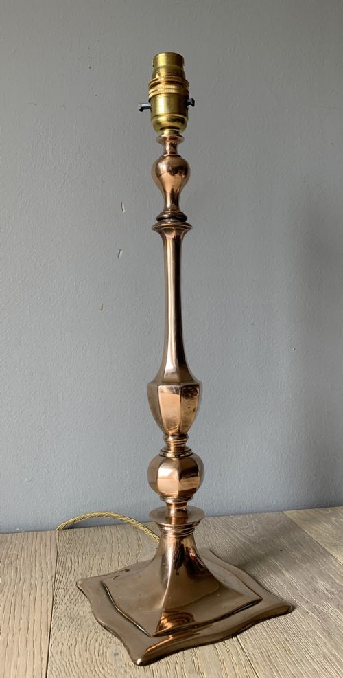 Tall Coppered Brass Table Lamp, Rewired and Pat Tested