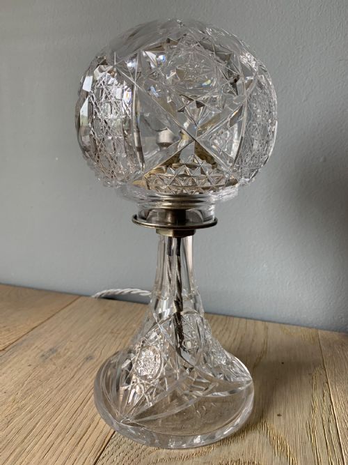 Miniature Early Cut Glass Crystal Mushroom Table Lamp, Rewired and Pat Tested