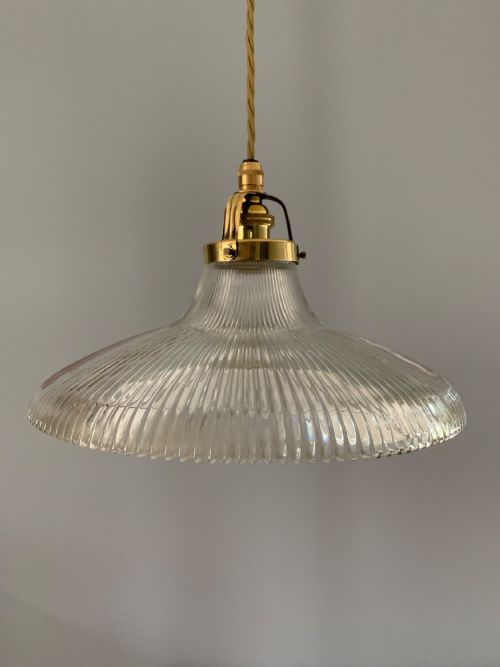 Large French Holophane Style Prism Ceiling Light, Rewired