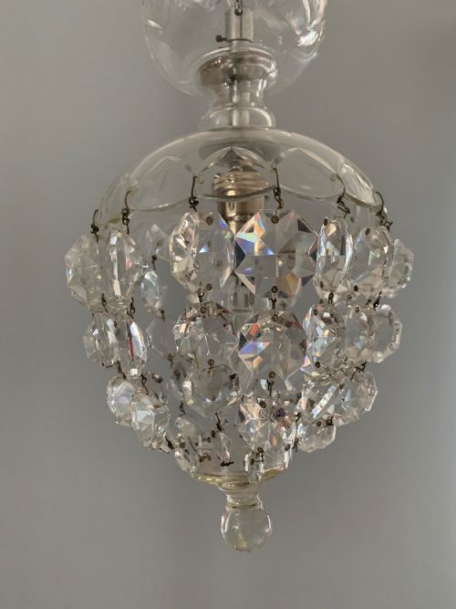 Small Glass Crystal Lustre Bag Ceiling Light, Lamp, Rewired