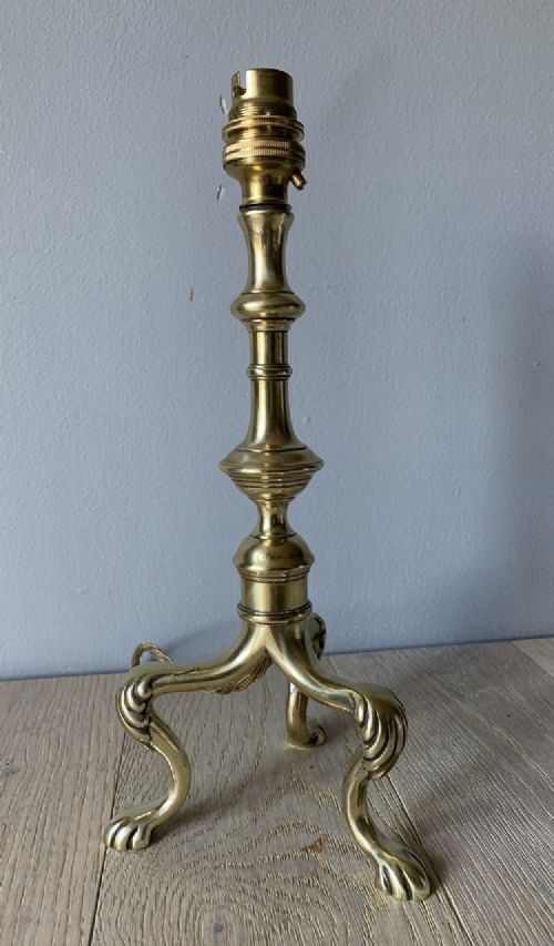 C Winn Registration Marked C1890 Brass Tripod Table Lamp, Rewired and Pat Tested