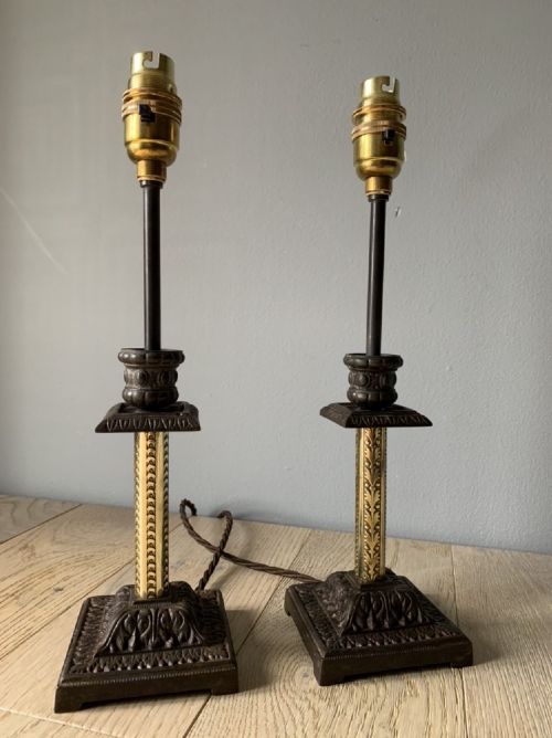 Near Pair of Victorian Table Lamps, Converted Candlesticks, Rewired and Pat Tested