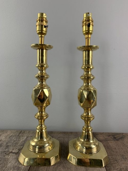 Pair of King of Diamond Brass Table Lamps, Rewired and Pat Tested