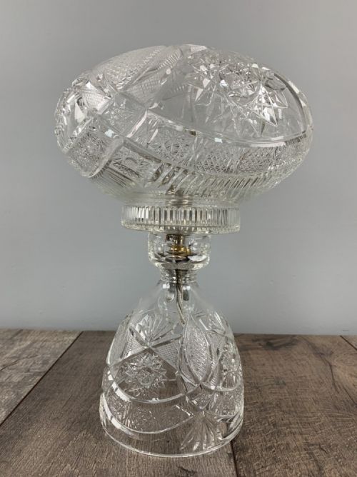 1920’S Cut Glass, Crystal Mushroom Table Lamp, Rewired and Pat Tested