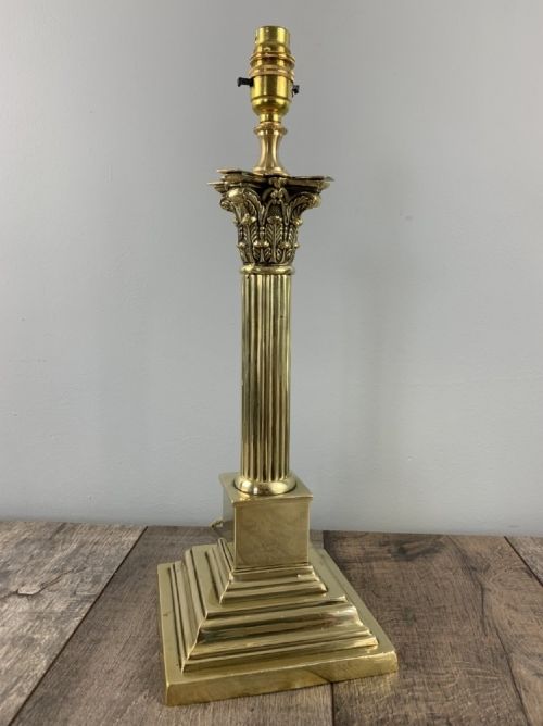 Quality Victorian Brass Corinthian Column Table Lamp, Rewired and Pat Tested