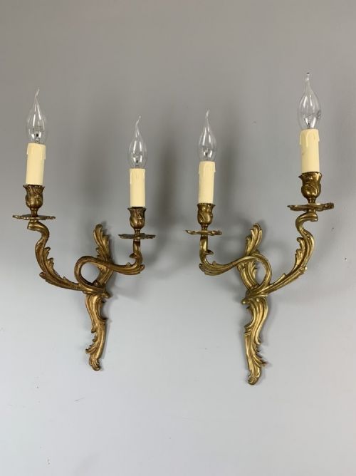 Large Pair of French Rococo Style Wall Lights, Rewired